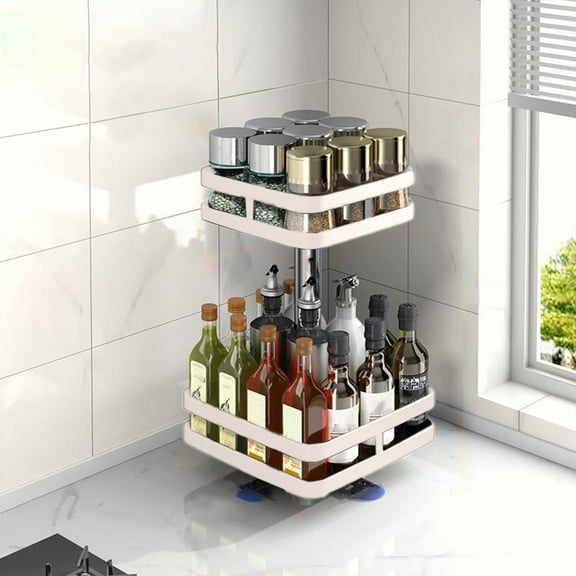 360 Degree Rotating Spice Rack for Kitchen Countertop, Multifunctional Tiered Spice Storage Shelf, Organizer for Seasonings and Cooking Supplies, Lazy Susan