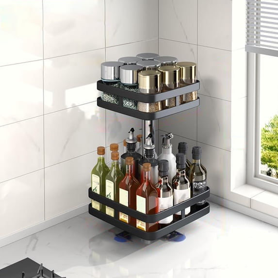 360 Degree Rotating Spice Rack for Kitchen Countertop, Multifunctional Tiered Spice Storage Shelf, Organizer for Seasonings and Cooking Supplies, Lazy Susan