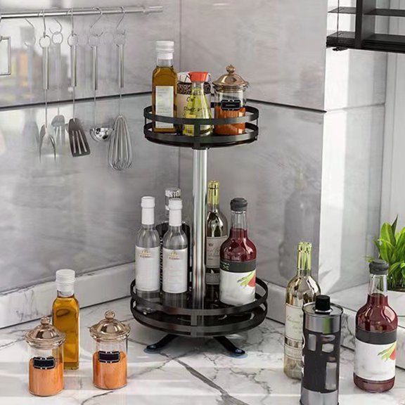 360 Degree Rotating Spice Rack Organizer, Countertop Kitchen Storage Shelf for Spices, Seasoning Jars, Condiments, Pantry, Cabinet, Multifunctional Space-Saving Desktop Organizer