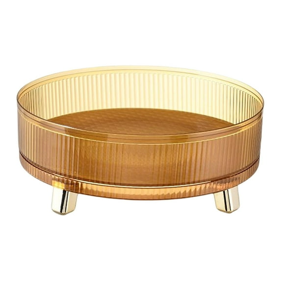 360 Degree Rotating Turntable Organizer Cosmetic Storage Tray Spice Rack Decorative Serving Tray for Countertop Bathroom Room Yellow