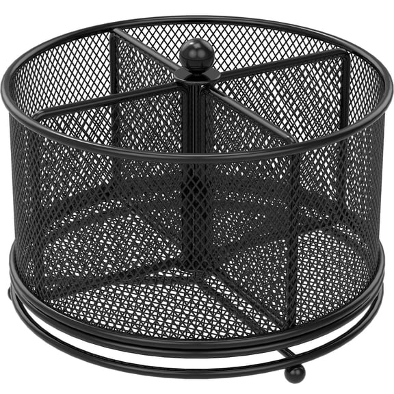 360 Degree Rotating Utensil Caddy 4 Compartment Metal Kitchen Flatware Organizer (asshown )
