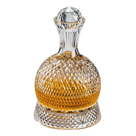 360 Degree Rotating Whiskey Decanter Glass Set Elegant Luxury Engraved Crystal Cut Stunning Luster Built in Metal Pivot Smooth Rim Thickened for Home Bar Party Gift Wine Decanter