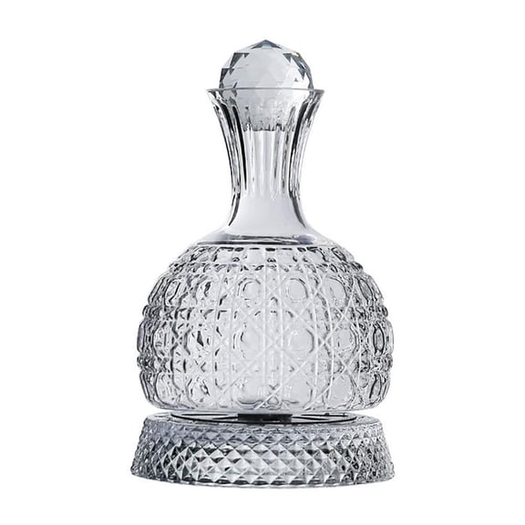 360 Degree Rotating Whiskey Decanter Glass Set Elegant Luxury Engraved Crystal Cut Stunning Luster Built in Metal Pivot Smooth Rim Thickened for Home Bar Party Gift Wine Decanter