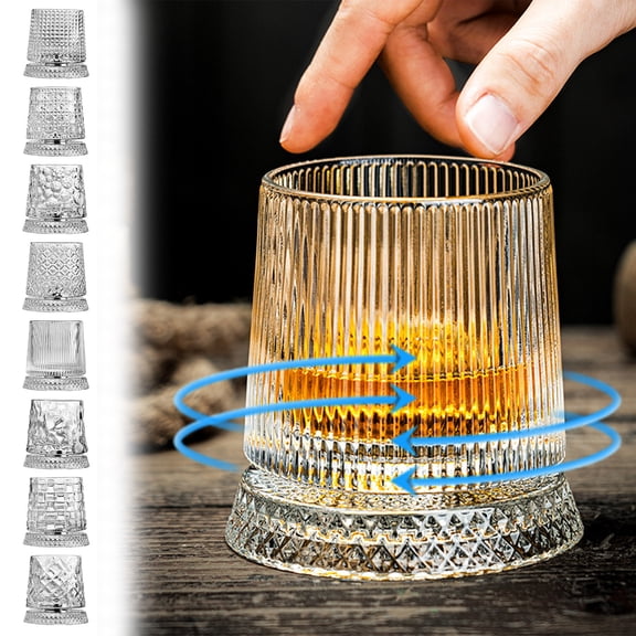 360 Degree Rotating Whiskey Glass,280ml Capacity Rotating Whiskey Tumbler Glass,Spinning Crystal Wine Glass with Stress Relief Function,Fashioned Whiskey Glasses For Father's Day Gifts