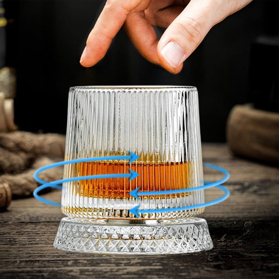 360 Degree Rotating Whiskey Glass, Spinning Cocktail Glass with Stable Decoupled Base, Fashioned Crystal Cut Drinking Glassware with Stress Relief Function, Unique Whiskey Gift for Husband Father