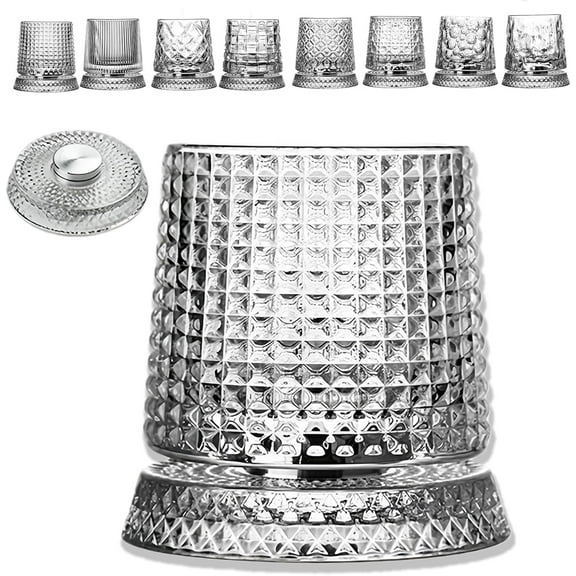 360 Degree Rotating Whiskey Glass, Spinning Whiskey Glasses, Spinning Cocktail Glass with Stable Decoupled Base, Old Fashioned Crystal Cut Drinking Glassware for Husband Father (Style H)(XX)