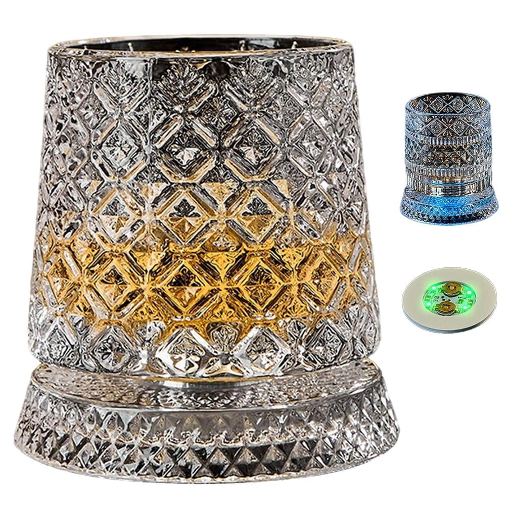 360 Degree Rotating Whiskey Glass with Light up Stand, LED Crystal Wine Glass Stable Base, Clear Swivel with Wine Rotatable