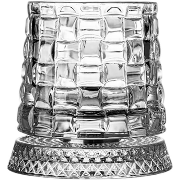 360 Degree Rotating Whiskey Glass with Stable Base – Fashioned Crystal Cut Drinking Glassware with Stress Relief Function, Father, Men (1pcs-L)