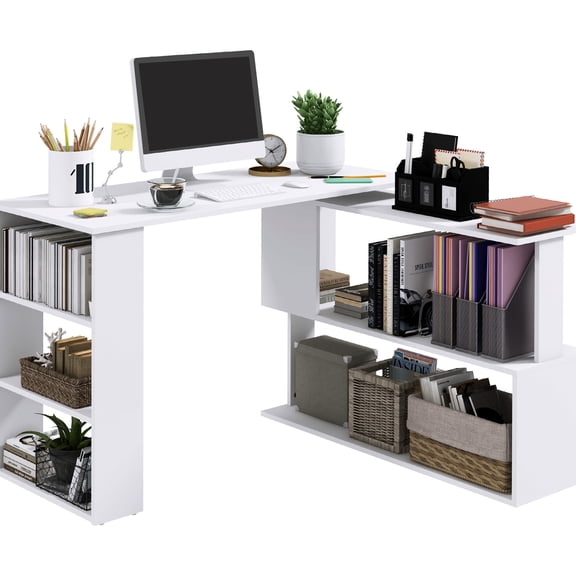 360 Degree Rotating White Desk for Small Home Work Areas