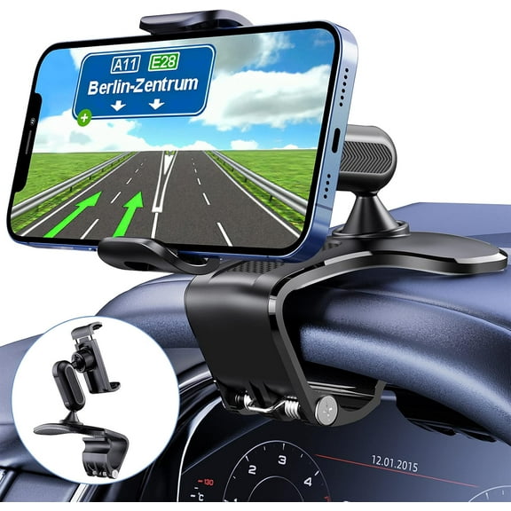 360 Degree Rotation Dashboard Cell Phone Holder for Car Clip Mount Stand Suitable for 4 to 7 inch Smartphones (Black)