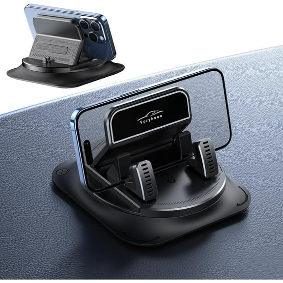 360 Degree Rotation Dashboard Phone Holder for Car, Anti-Slip Grips & One-Hand Operation Car Cell Phone Mount with Adjustable Spring Clip, Compatible with iPhone Samsung All Smartphones 1Pack Black