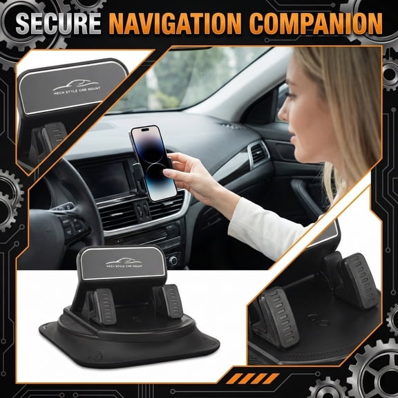 360 Degree Rotation Dashboard Phone Holder for Car, Anti-Slip Grips & One-Hand Operation Car Cell Phone Mount with Adjustable Spring Clip, Compatible with iPhone Samsung All Smartphones