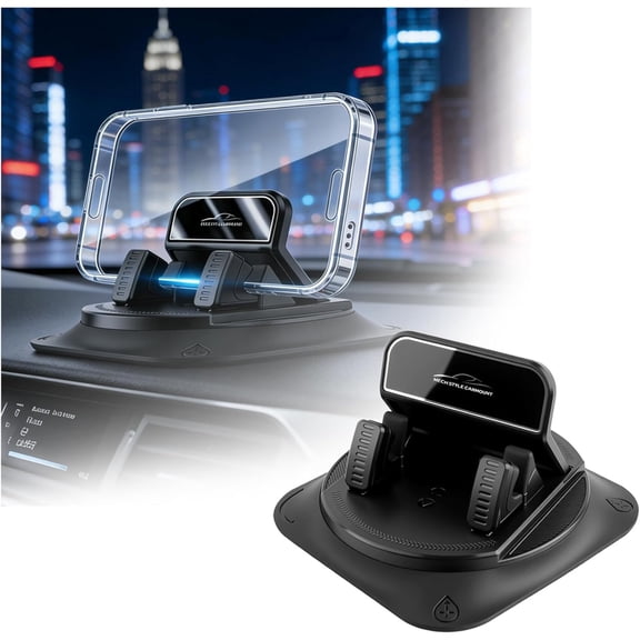 360 Degree Rotation Dashboard Phone Holder for Car, Anti-Slip Grips & One-Hand Operation Car Cell Phone Mount with Adjustable Spring Clip, Compatible with iPhone Samsung All Smartphones(Black)