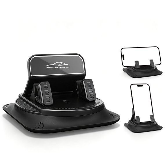 360 Degree Rotation Dashboard Phone Holder for Car, Anti-Slip Grips & One-Hand Operation Car Cell Phone Mount with Adjustable Spring Clip, Compatible with iPhone Samsung All Smartphones