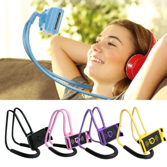 360 Degree Rotation Hanging Neck Phone Tablet Holder Bracket Stand,Purple