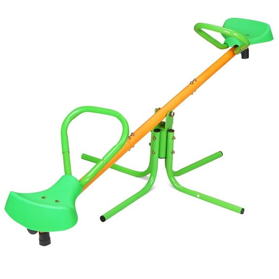 360 Degree Rotation Outdoor Kids Spinning Seesaw, Swivel Teeter Totter Playground Equipment with Comfortable Seats & Handles, Green Backyard Sit and Spin Toy for Ages 3-8