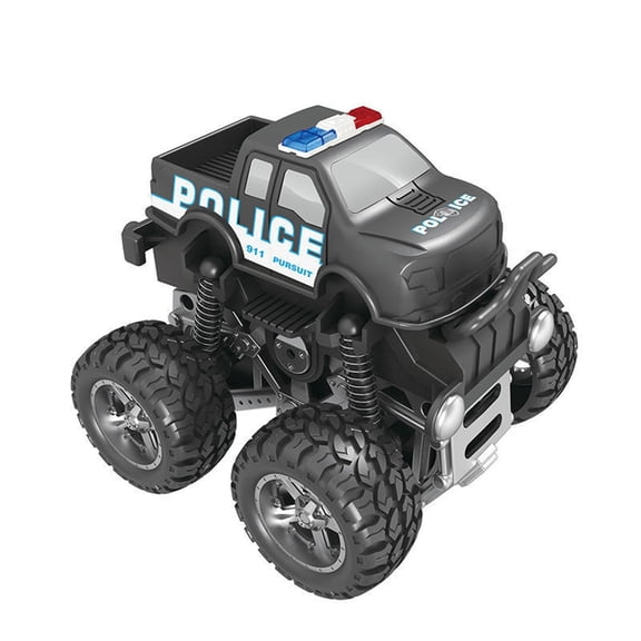 360 Degree Rotation Police Monster Truck Inertia Stunt Vehicle with Friction Power for High Speed Racing and Impact Flip Action Fun Performance Black