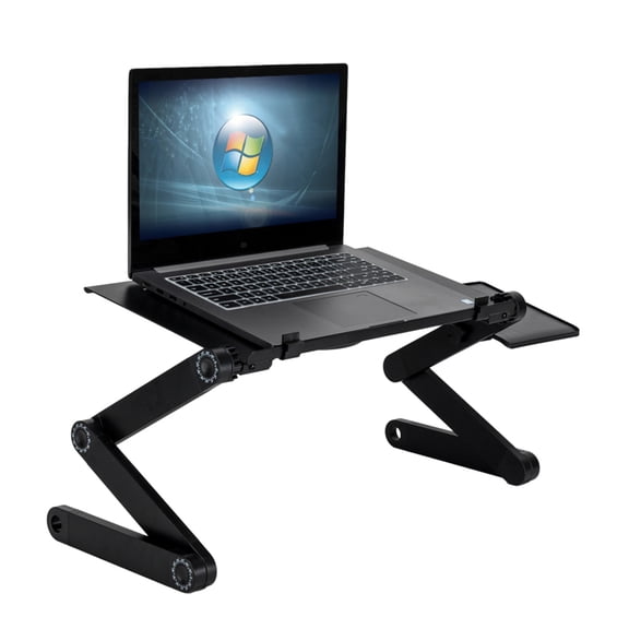 360-Degree Rotation Portable Folding Table with Fan & Mouse, Black