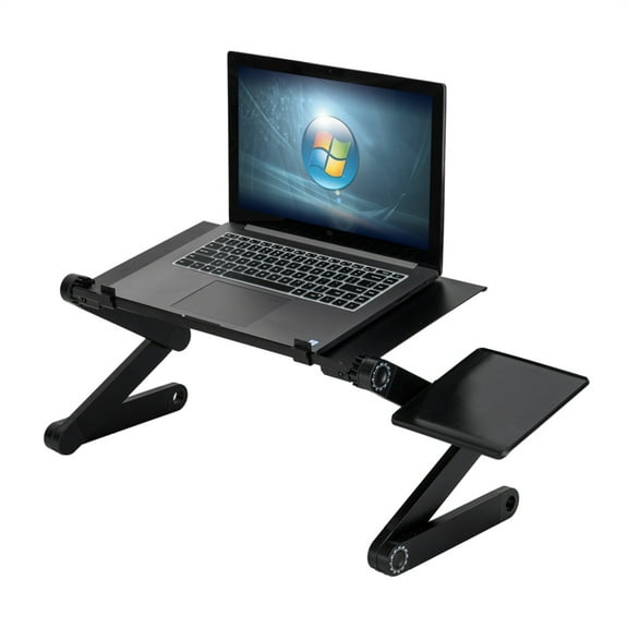 360-Degree Rotation Portable Folding Table with Fan & Mouse Black