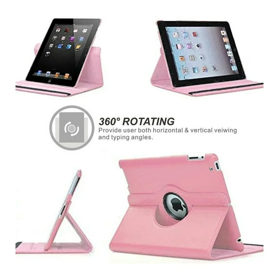 360 Degree Rotation Smart Leather Stand Case Cover for iPad 2/iPad 3/iPad 4 Pink