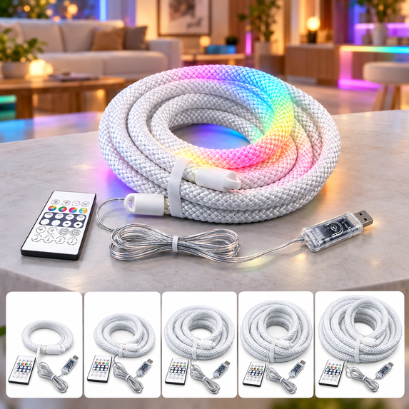 360 Degree Round Reticulate Neon LED Strip Lights, USB Powered RGB Rope ...