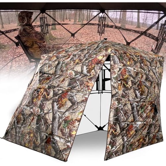 360 Degree See Through Hunting Blind with Portable Hunting Chair, 3 Person See Through Pop up Ground Blinds for Deer Turkey Duck Hunting, Hunting Adjust Windows with Silent Zipper$$Other