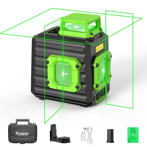 360 Degree Self-leveling Laser Level, 200Ft Green Beam Multi-Line Laser Level Tools with Li-ion Battery, Type-C Charging Port and 360° Magnetic Pivoting Base