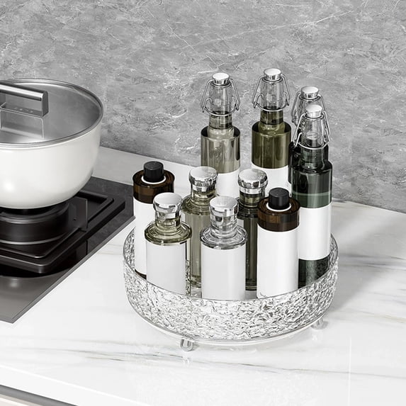 360-Degree Spinning Turntable Organizer for Kitchen Cabinet & Refrigerator | Clear Plastic Lazy Susan for Spices, Condiments & Cosmetics | 9-Inch Rotating Storage Tray