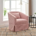 thumbnail image 1 of 360 Degree Swivel Accent Armchair, Linen Fabric Upholstered Single Sofa Chair with Soft Pillow, Modern Comfy Round Armchair with Metal Base and Skirt for Living Room Bedroom Office Hotel, Pink, 1 of 9