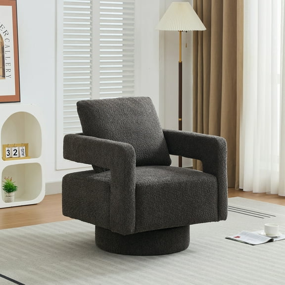 360 Degree Swivel Accent Chair, Modern Upholstered Arm Chair with Open Back, Comfy Sofa Armchairs with Thick Seat Cushion for Bedroom, Nursery, Charcoal