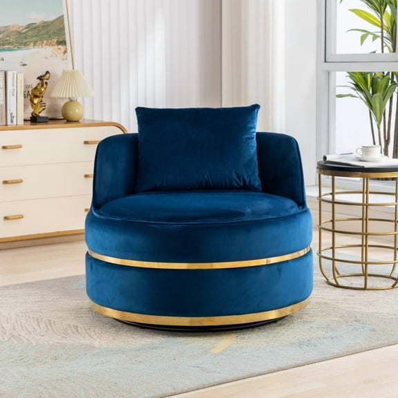 360 Degree Swivel Accent Chair Velvet Modern Upholstered Barrel Chair Over-Sized Soft Chair with Seat Cushion for Living Room, Bedroom, Office, Apartment