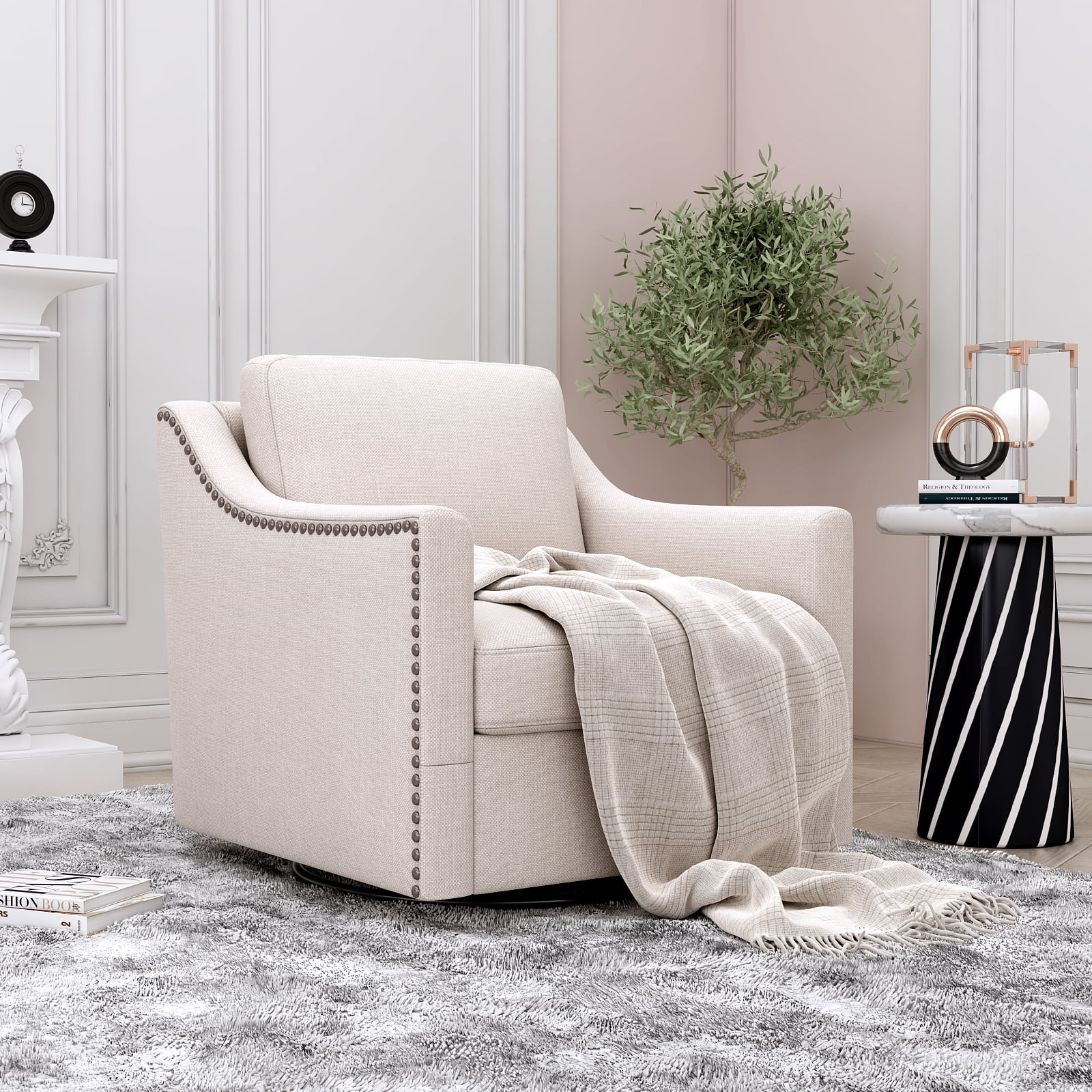 360 Degree Swivel Armchair Cotton linen skinfriendly fabric Ergonomic — free download