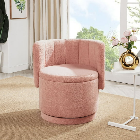 360 Degree Swivel Back Sofa Chair In Gray With Spacious Storage For Bedroom And Living Room,Pink