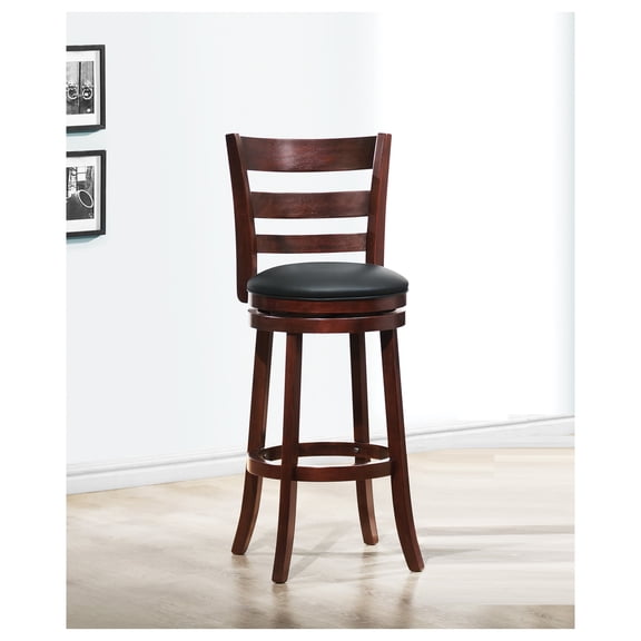 360-Degree Swivel Bar Chair Dark Finish Comfortable Footrest Solid Wood Furniture 1pc