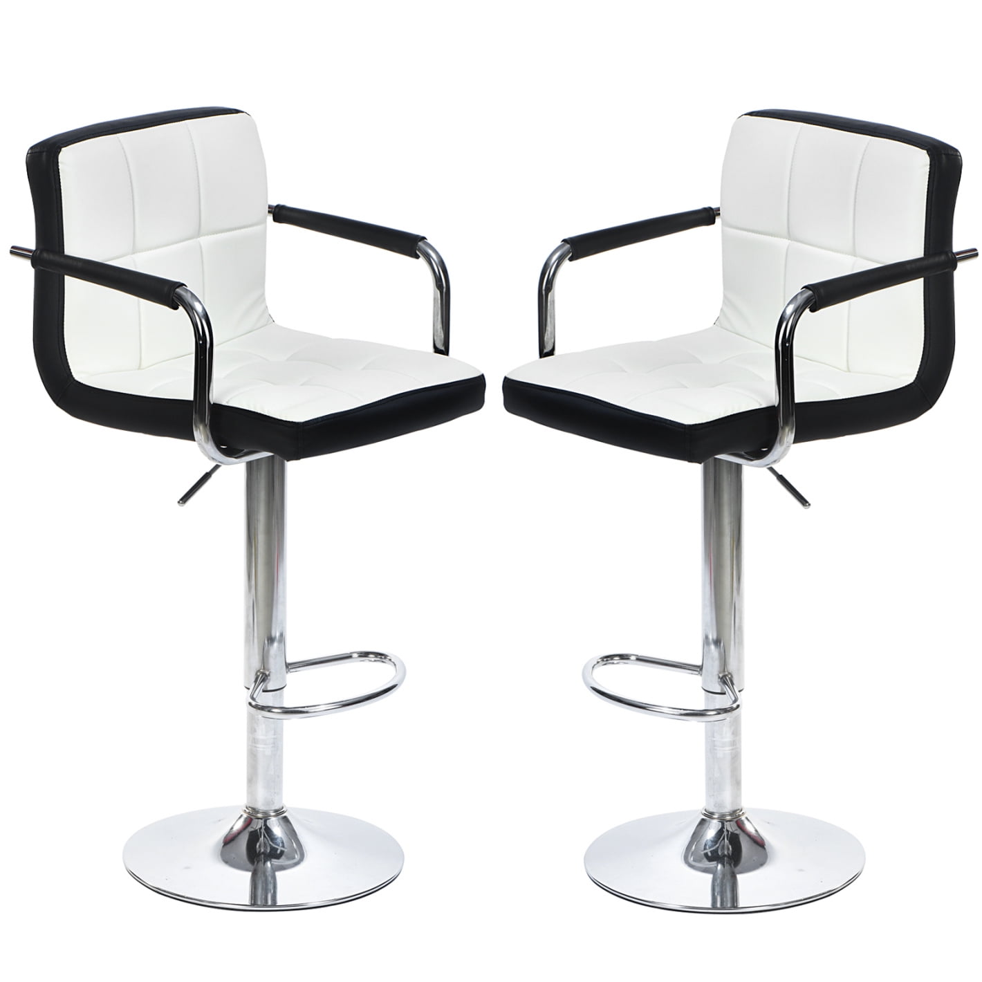 White Adjustable Swivel Leather Bar Stools with Chrome Base, Set of 2