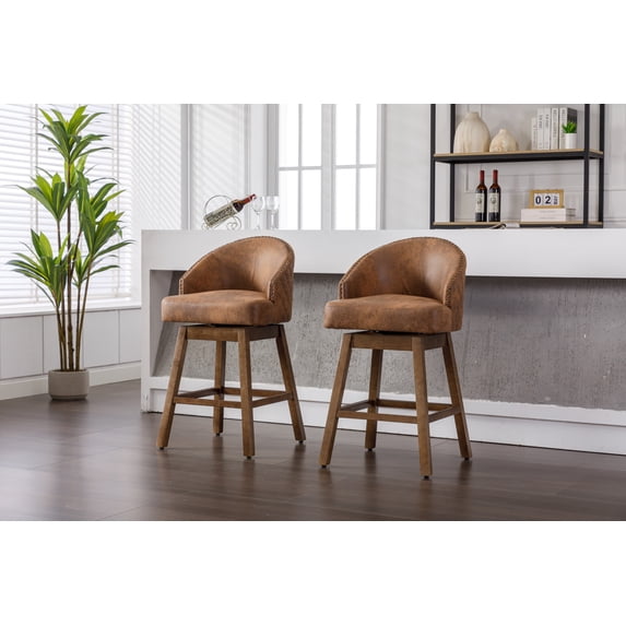 360 Degree Swivel Bar Stools Set of 2, Counter Height Bar Chairs with Back and Footrest, Polyester Counter Height Bar Stools with Arm for Kitchen Dining Room, Coffee