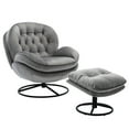 thumbnail image 1 of 360 Degree Swivel Barrel Accent Chairs with Ottoman, Round Armless TV Chairs with Upholstered & Black Metal Base, Velvet Fabric Chair for Living Room, Bedroom & Office, Gray, 1 of 7