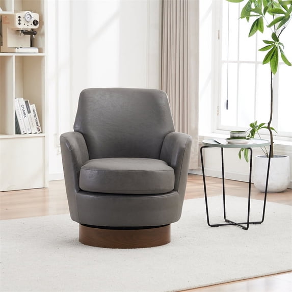 360 Degree Swivel Barrel Chair, Comfy Upholstered Accent Chair Lounge Chair with Stainless Steel Base and Upholstered Cusion, Modern Round Single Sofa Armchair for Living Room Bedroom