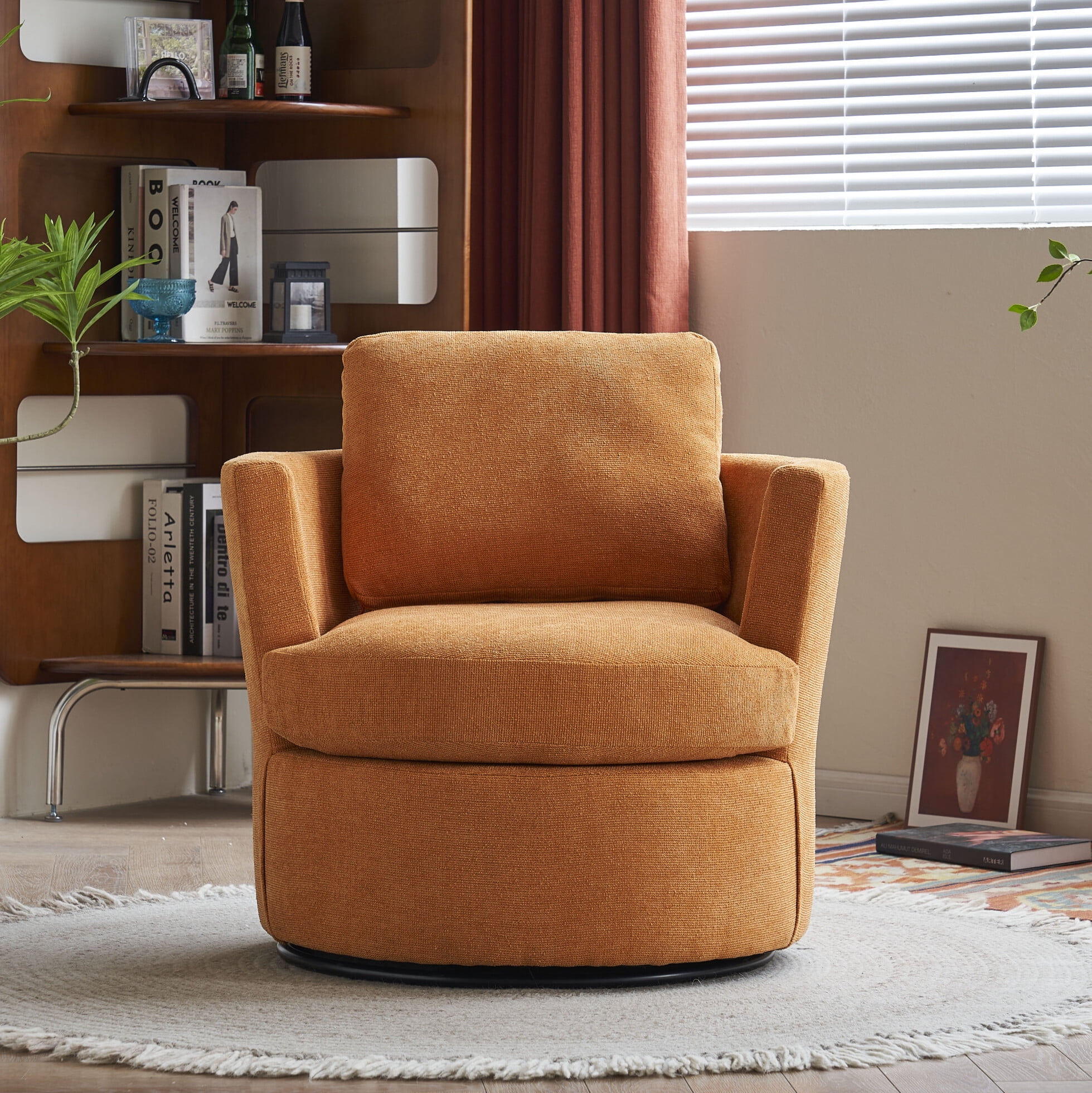 360 Degree Swivel Barrel Chair with Reversible Seat Cushion and Cushion Cover Leisure Lounge Accent Chair with Iron Legs Wood Frame Armchair for Living Room Bedroom Office Yellow Walmart