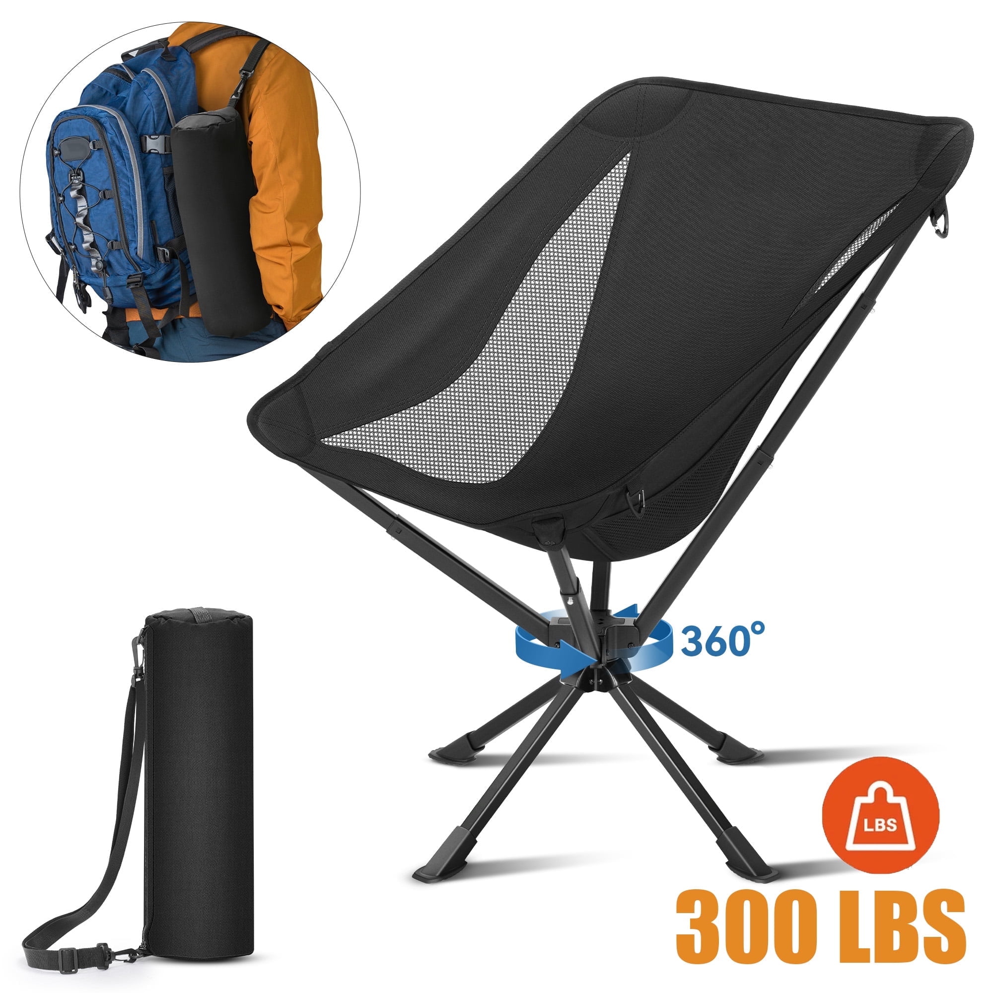 360Swivel Portable Folding Camping Chair - Swivel Lawn Chair 8 Seconds Quick Setup Compact Collapsible Folding Lightweight Outdoor Backpack for Camping, Travel, Hiking, Beach, Fishing-Easoger