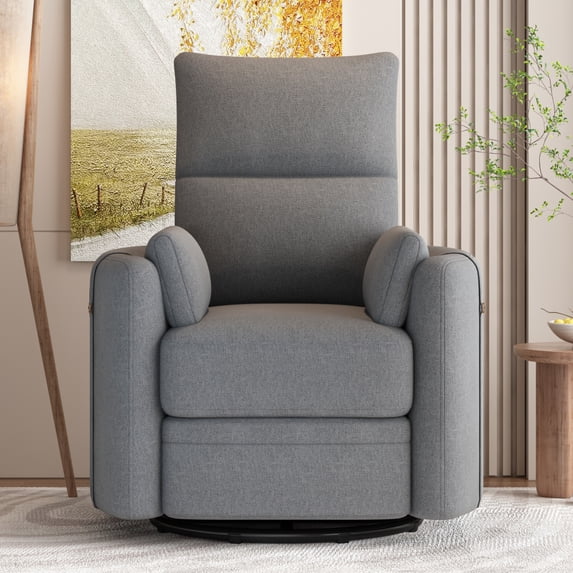 360 Degree Swivel Chair Recliner Chair with Detachable Pillow, Backrest and Footrest, Curved Armrest Manual Rocking Chair Sofa Chair