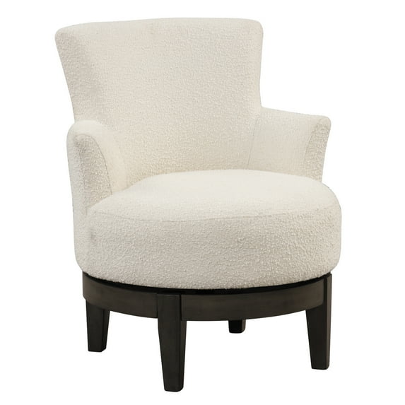 360 Degree Swivel Chair with Unique Wingback, Accent Sofa Chair Rubber Wood Legs, Leisure Club Chair with Sturdy Metal Base for Living Room, Bedroom, Beige