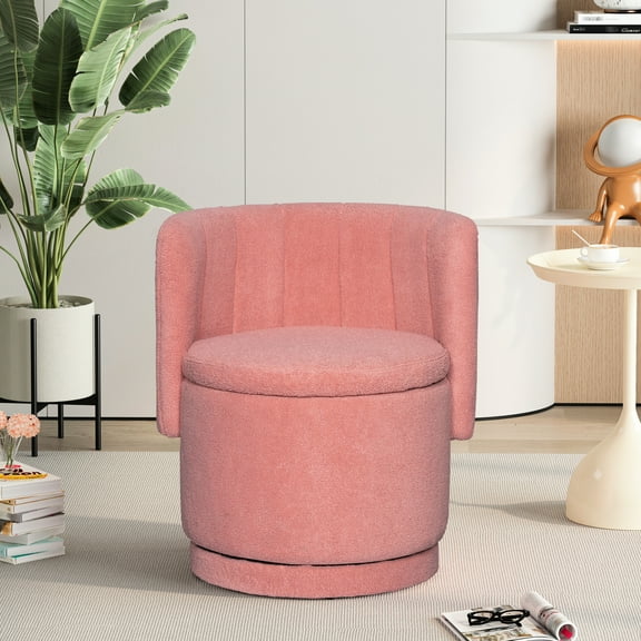 360 Degree Swivel Chair With Storage, Pink, For Bedroom And Living Room Interior Pink Rotatable Storage Terrific