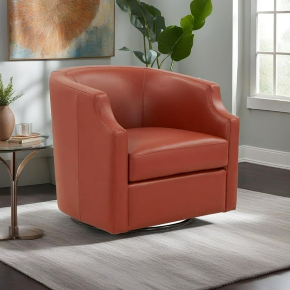 360 Degree Swivel Chair - With Top Grain Leather And Pocket Coil Seat Seating 18.9 In. Height Glider Feature