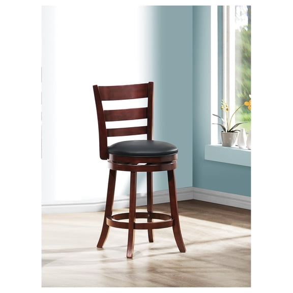 360-Degree Swivel Counter Height Chair Dark Finish Comfortable Footrest Solid Wood Dining Furniture 1pc