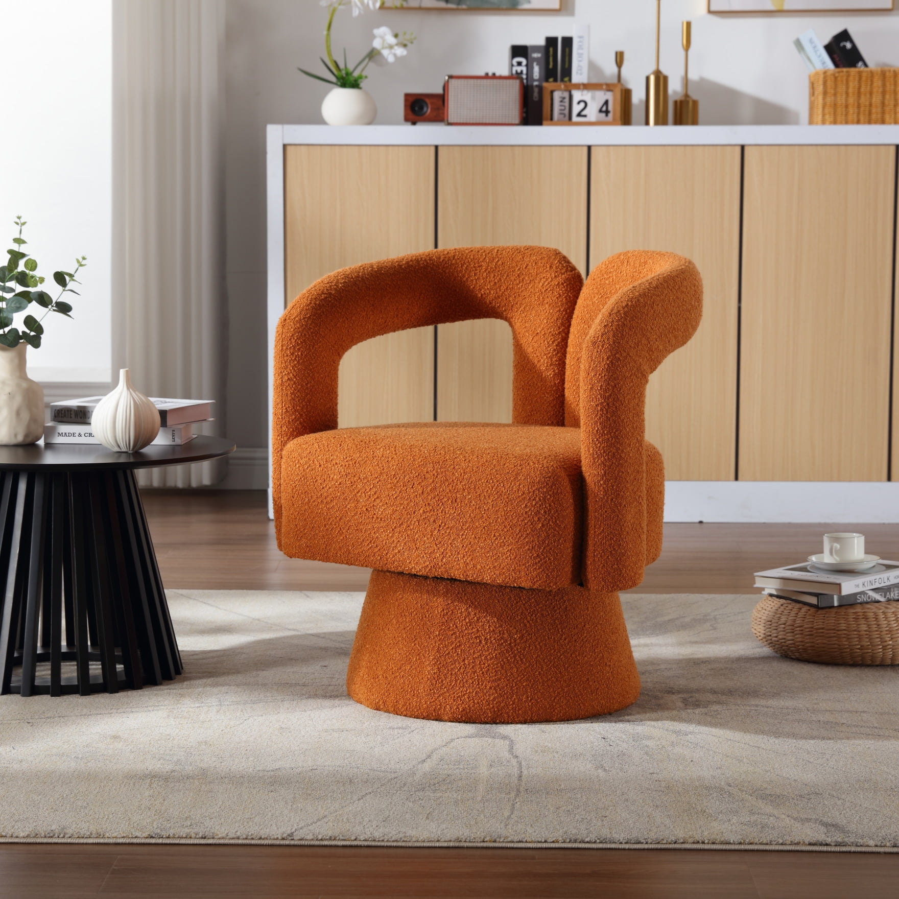 360 Degree Swivel Cuddle Barrel Accent Chairs, Fluffy Boucle Fabric ...