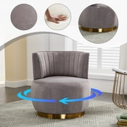 360 Degree Swivel Cuddle Barrel Accent Sofa Chair, Round Armchair with Wide Upholstered Fluffy Velvet Fabric for Living Room, Bedroom, Office, Waiting Rooms Gray