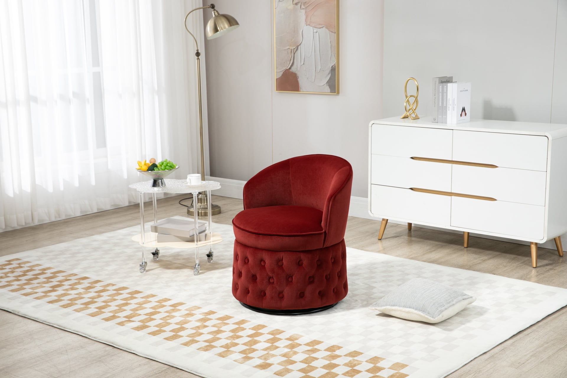 360 Degree Swivel Cuddle Barrel Accent Sofa Chair, Velvet Upholstered ...