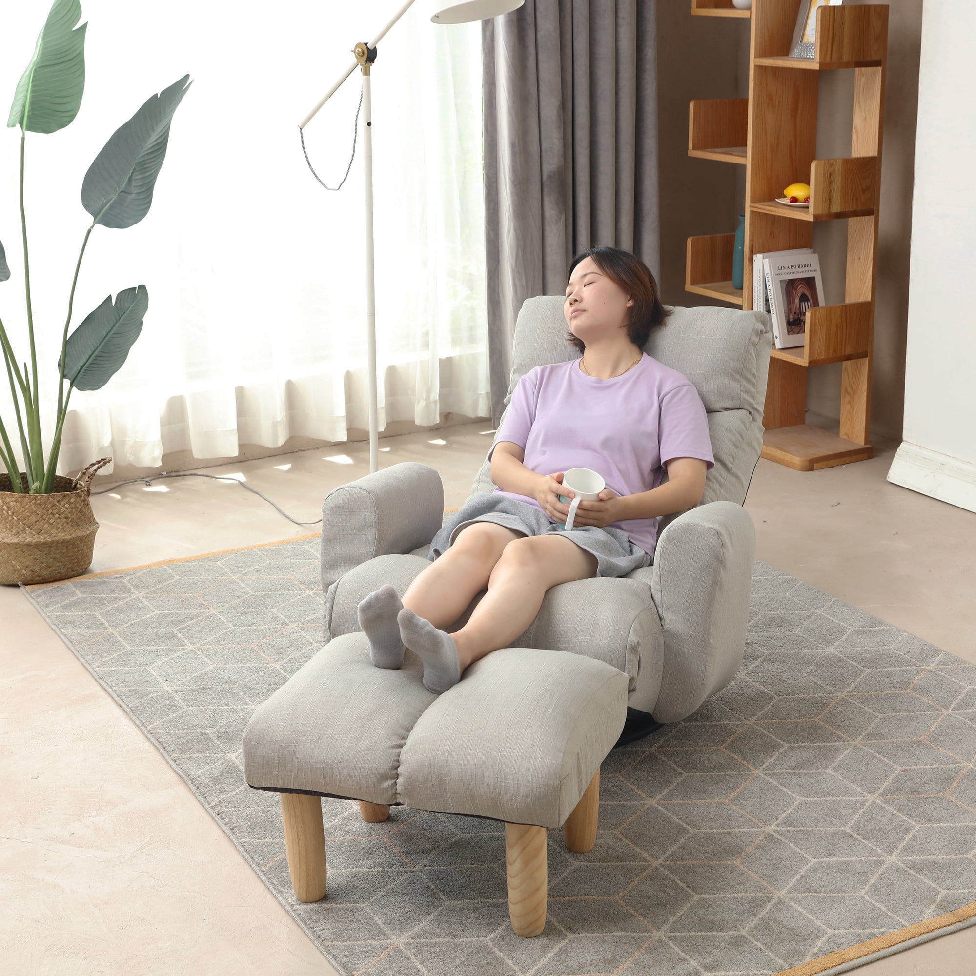 360 Degree Swivel Gaming Chair, Folding Floor Chair with Footrest, Lazy ...