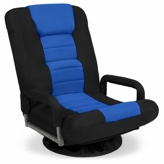 360-Degree Swivel Gaming Floor Chair Armrest Handles Foldable Adjustable Backrest - Blue